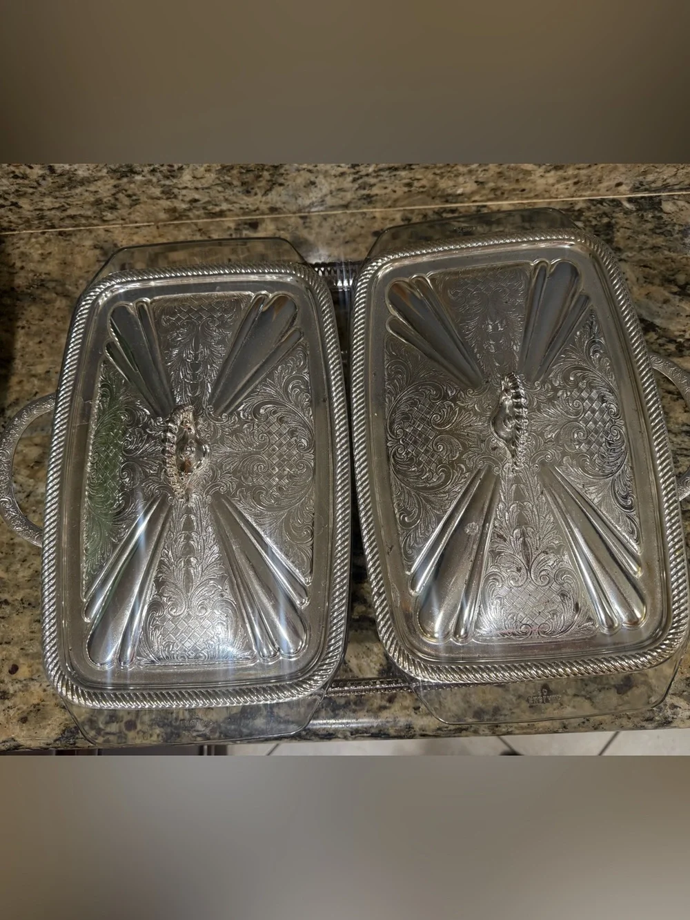 Vintage Silver-Tone Decorative Covered Serving Dish Set Pyrex